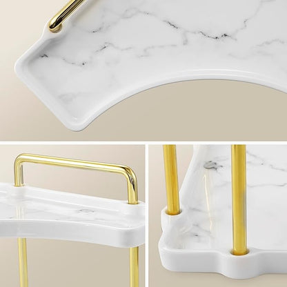 2-Tier Hancrafted Ceramic Bathroom Counter Organizer, KES Marble Pattern Corner Bathroom Countertop Organizer, Vanity Skincare and Makeup Storage Tray Shelf, Polished Gold, BSC900B-PG