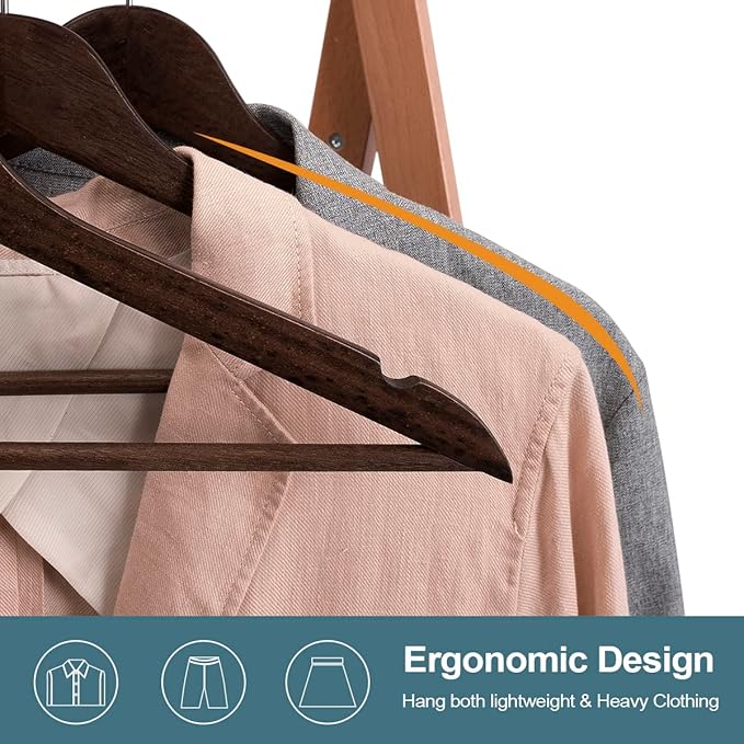 Solid Wooden Hangers 20 Pack, Wood Suit Hangers with Extra Smooth Finish, Precisely Cut Notches and Chrome Swivel Hook, Wooden Clothes Hangers for Shirt Coat Jacket Dress