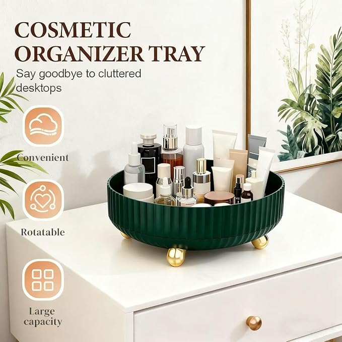 360°Rotating Organizer,Lazy Cosmetic Perfume Storage Organizer,Large-Capacity Round Display Box,Suitable for Bathroom Countertops,Dressers (Peacock Green)