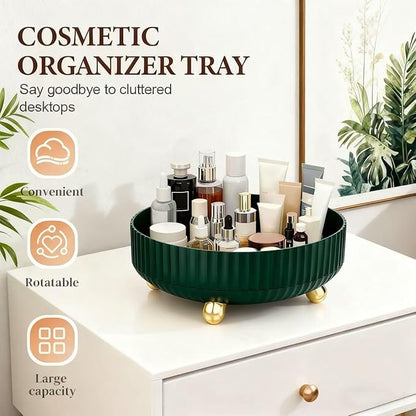 360°Rotating Organizer,Lazy Cosmetic Perfume Storage Organizer,Large-Capacity Round Display Box,Suitable for Bathroom Countertops,Dressers (Peacock Green)