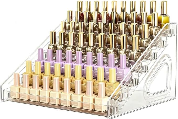 Nail Polish Rack, 7 Layers Clear Plastic Nail Polish Storage Organizer Display, Freestanding Makeup Caddy for Sunglasses, Cosmetics (7 Layers)
