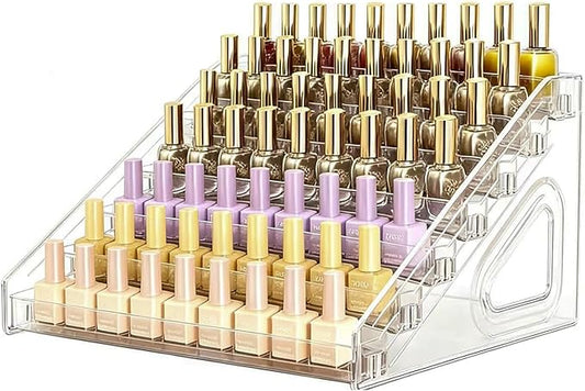 Nail Polish Rack, 7 Layers Clear Plastic Nail Polish Storage Organizer Display, Freestanding Makeup Caddy for Sunglasses, Cosmetics (7 Layers)