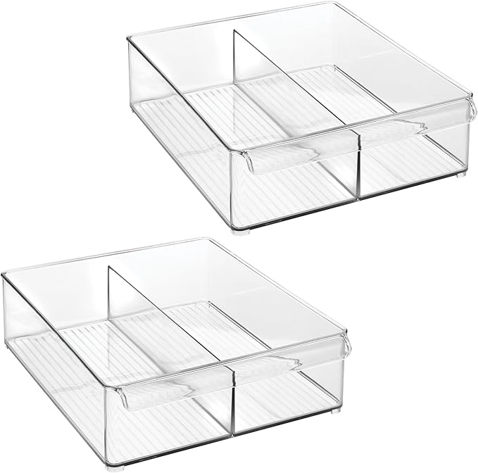 iDesign Divided Plastic Pantry Bin with Front Handle - Set of 2 - Clear