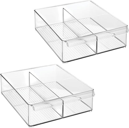 iDesign Divided Plastic Pantry Bin with Front Handle - Set of 2 - Clear