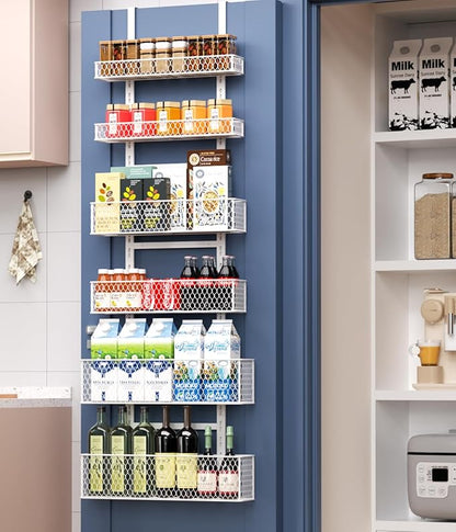 Bunoxea 6-Tier Over The Door Pantry Organizer,Hanging Spice Rack with Adjustable Basket,Over Door Racks,Pantry Organization And Storage, Laundry Room,Bathroom,Large Capacity,D5.3xW15.7xH60.9in