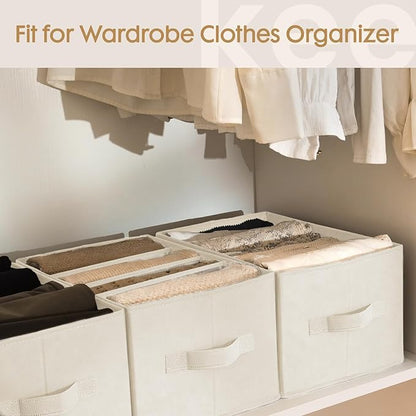 Criusia 6 Pack Large Clothes Organizer, Wardrobe Closet Organizer and Storage with Handles, Foldable Fabric Closet Organizers Dividers for Clothing, Pants, Jeans, Sweater, T-shirts, Beige