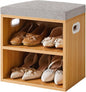 YMYNY Shoe Storage Bench with Cushion, 2 Tier Shoe Rack with Padded Seat, Adjustable Shoe Organizer Cabinet for Entryway, Living Room, Hallway, Closet, Bedroom, 15.4L*11W*16.54H, Natural, UHBD028N