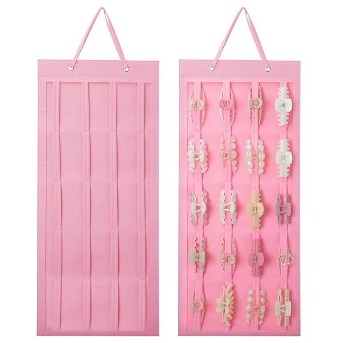 SMUK Hanging Hair Claw Clip Holder Organizer for Women Girls, Large Claw Clip Storage for Wall, Door, Pink Hair Accessories Organizer Display