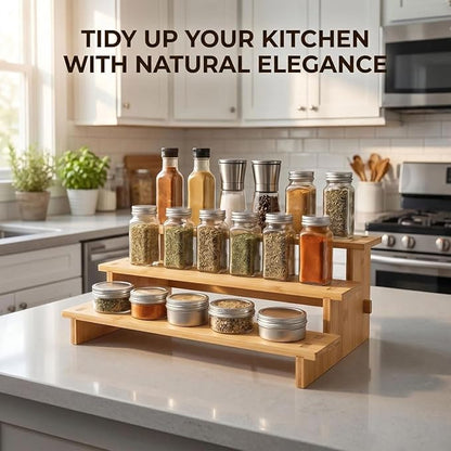 JinDoWin 3 Tiered Spice Rack Organizer for Cabinet,Spice Organization for Cabinet,Seasoning Organizer,Spice Shelf and Spice Organizer for Cabinet,Pantry Organizers and Storage (1 Pack, Medium)