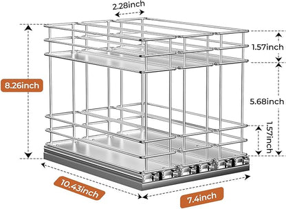 Mystozer Pull Out Spice Rack Organizer for Cabinet, Slide Out Spice Racks, Easy to Install Spice Cabinet Organizers, 7.4" Wx10.43 Dx8.26 H, 3 Drawers 2 Tiers(Silver)