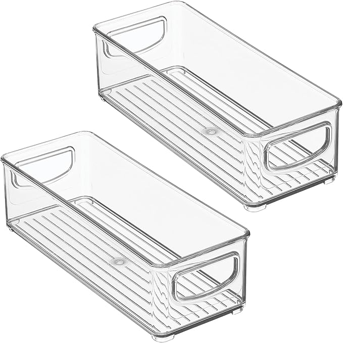 iDesign Plastic Stackable Pantry Bin - Storage Bin with Handles for Cabinets or Fridge - Set of 2 - Clear