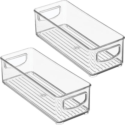 iDesign Plastic Stackable Pantry Bin - Storage Bin with Handles for Cabinets or Fridge - Set of 2 - Clear