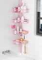 KEGII Shower Caddy Tension Pole, 4-Tier Rustproof Adjustable Corner Bathroom Organizer for Renters, 25–114.2 Inch No Drill Space-Saving Shower Storage Rack, Pink