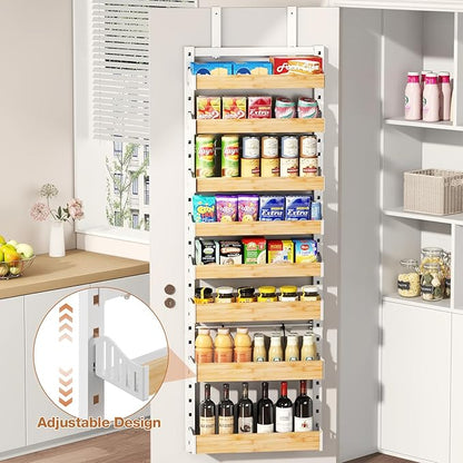 8-Tier Over The Door Pantry Organizer, Heavy-Duty Metal Wall Mount or Hanging Spice Rack, behind the door storage Shelves with Adjustable Basket, Back of Door Organizer for Kitchen Cabinet and Closet