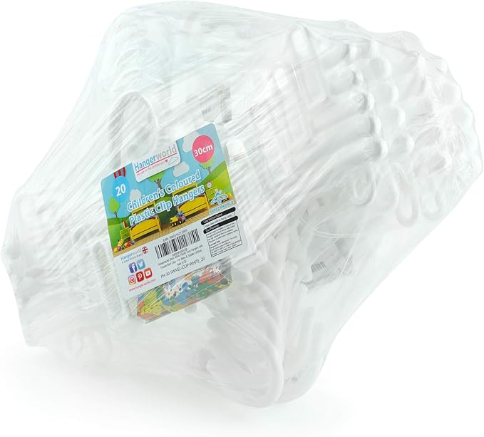 HANGERWORLD 20 White 30cm Childrens Plastic Top Coat Clothes Garment Baby Toddler Hangers