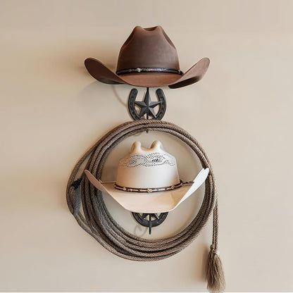 Cowboy Hat Holder for Wall 2 Pack Metal Iron Cowboy Hat Rack Western Hat Hanger Horseshoe Hooks Storage Cowboy Hat Organizer Display Closet Living Room Western Gifts Wall Decor Black