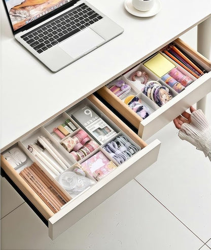 Expandable Drawer Storage Box with 6 Removable Dividers - 2.04" Depth for Light Drawers, Kitchen Utensils, Cosmetics, Office Supplies Organizer (10.43" Length, 20.27" Width)