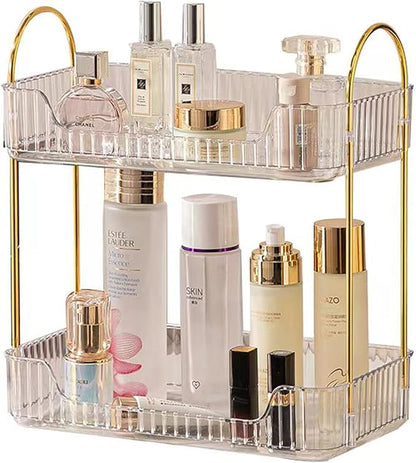shuang qing 2 Tier Bathroom Counter Organizer Countertop Storage, Cosmetics Skincare Shelf Organizer, Makeup Organizer Perfume for Dresser Vanity Tray, Spice Rack Organizer for Kitchen - Clear