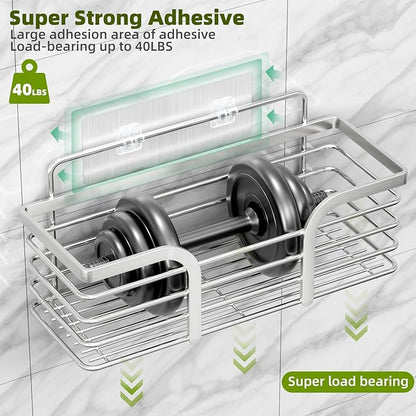 Yougai Shower Caddy, Shower Organizer with Soap Holder and Hooks, Rustproof Shower Shelves, No Drilling Bathroom Organizers and Storage, Wall-Mounted Kitchen & Home Decor (Silver)