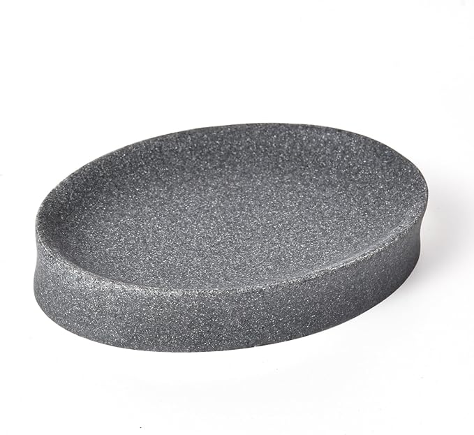 IMEEA Oval Resin Soap Dish for Bathroom Sink Stone-Look Soap Tray Holder for Bar Soap, Sponge or Shampoo Bar (Grey)