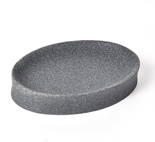 IMEEA Oval Resin Soap Dish for Bathroom Sink Stone-Look Soap Tray Holder for Bar Soap, Sponge or Shampoo Bar (Grey)