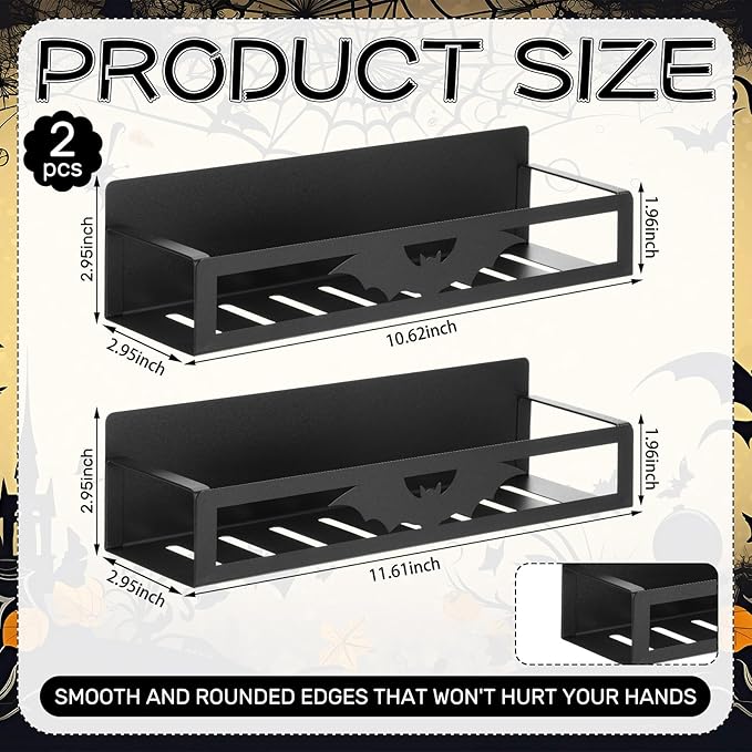 Beeveer 2 Pack Big Bat Magnetic Spice Rack for Refrigerator Metal Magnet Basket Shelf for Fridge Seasoning Storage Organizers Home Decor Kitchen Accessories(Black)