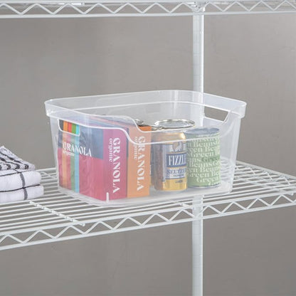 Sterilite 7 x 11 x 14.25 Inch Polished Open Scoop Front Storage Bin with Comfortable Carry Through Handles for Household Organization, Clear (18 Pack)