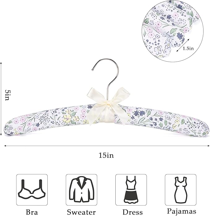 NEOVIVA Padded Hangers for Women Clothing, Floral Padded Clothes Hangers for Women, No Shoulder Bump Hangers for Adult, Clothes Hangers for Sweaters, Dresses, Suits (Pack of 10)