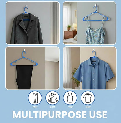 Utopia Home Plastic Hangers 50 Pack - Space Saving Clothes Hanger - Durable & Strong Closet Organizers and Storage with Built-in Strap Hooks - Essential for Shirts, Pants, Skirts & Coats (Blue)