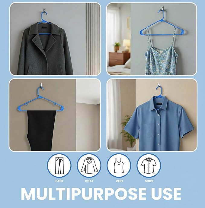 Utopia Home Plastic Hangers 30 Pack - Clothes Hanger with Hooks - Durable & Space Saving (Blue)