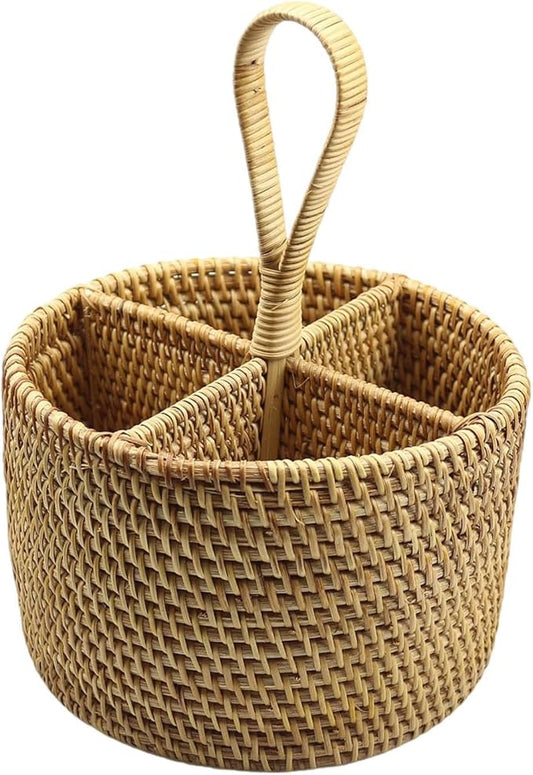 Utensil Holder Cutlery Holder Container for Spoon Fork Flatware Organizer Woven for Restaurant Dining Room Countertop Cooking, Round