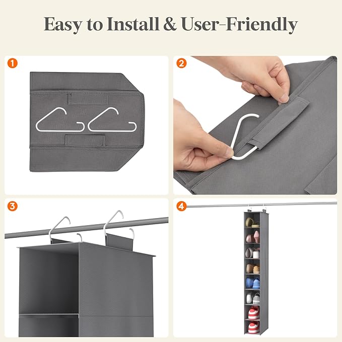 Lifewit Closet Shoe Organizer Hanging 8 Section, Collapsible Closet Organizers and Storage for Shelf, Shoe Hanger for Wardrode, Dorm, 11.8" L X 5.9" W X 41.1" H, Gray