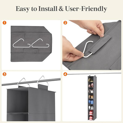 Lifewit Closet Shoe Organizer Hanging 8 Section, Collapsible Closet Organizers and Storage for Shelf, Shoe Hanger for Wardrode, Dorm, 11.8" L X 5.9" W X 41.1" H, Gray