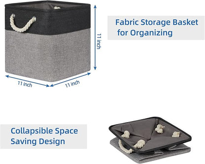 Temary Storage Baskets 4 Pack Fabric Storage Cubes Basket for Organizing, Collapsible Cloth Baskets with Handles for Shelves, Home, Closet (Black&Gray)