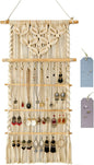 Macrame Jewelry Hanger, Hanging Jewelry Organizer,Boho Earring Holder Wall Mounted Necklace Holder, Tapestry Earrings Display, Bracelet Storage Minimalist Decor Tassel for Women Room (White)