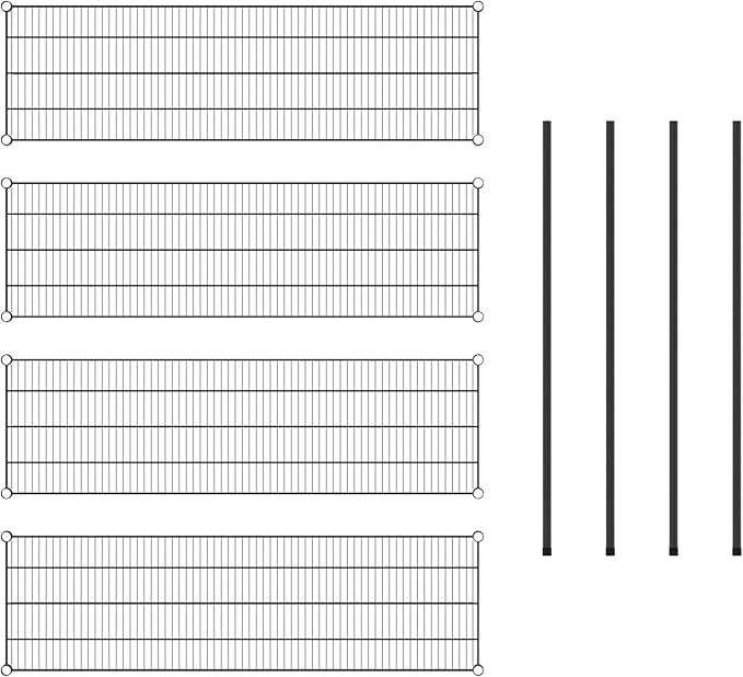 Commercial NSF Listed Black Epoxy Stationary Wire Shelving Kit 18" x 60" x 54", with 4 Shelves Perfect for Warehouse, Walk-in Refrigerator, Freezer, Grocery Store, Restaurant, Dishroom