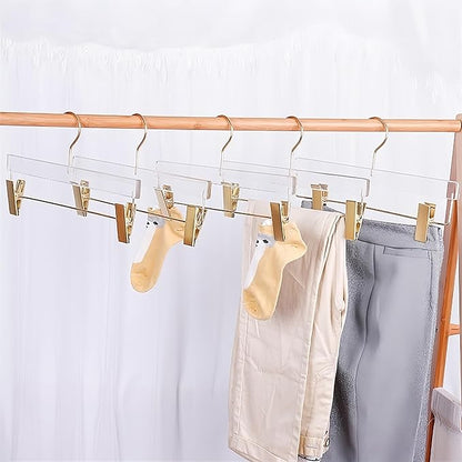 10 Pieces of Acrylic Transparent Gold Hook Hanger Acrylic Hanger with Gold Clip Clear Acrylic Hanger Pants Hanger Clip Skirt Display