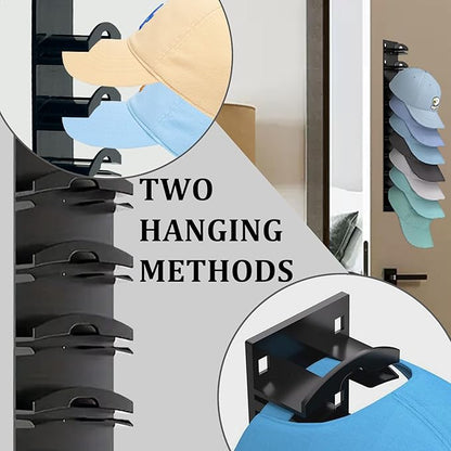 G GENLEAS 2 Pack 10 Hat Organizer for Baseball Caps, Hat Rack for Wall with Strong Adhesive, Cap Organizer for Door, Bedroom, Closet (Black)