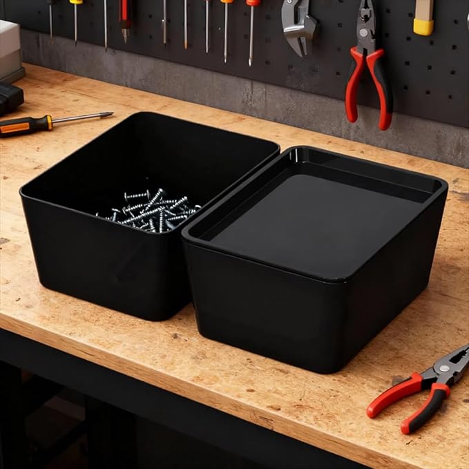 2 Pcs torage Bins With Lids Plastic Containers,Multipurpose Stackable Storage Container Bins With Lid For Home And Office Organization, Small Storage Bin, 5x7in Storage Container, Black