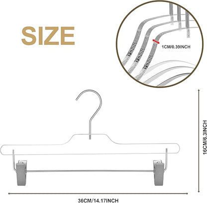 Quality Lucite Acrylic Clear Skirt Pants Hangers 90-Pack, with Adjustable Chrome Metal Clips, Made of Clear Acrylic for a Luxurious Look and Feel with Swivel Hook, Trousers Bottom Hangers