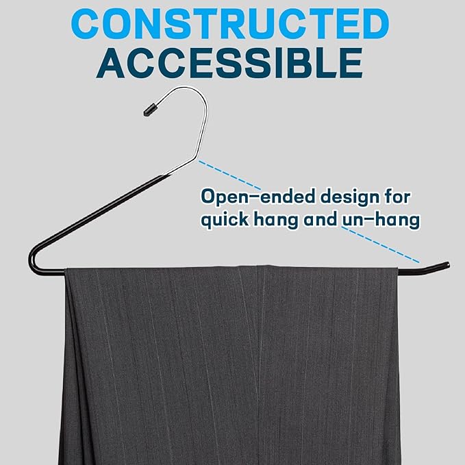 Amber Home 20 Pack Black Metal Pants Hangers, 15" Non-Slip Open Ended Jeans & Trousers Hangers, Space Saving Slacks Hangers for Closet