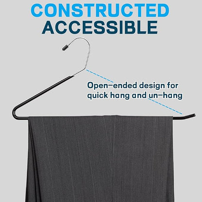 Amber Home 20 Pack Black Metal Pants Hangers, 15" Non-Slip Open Ended Jeans & Trousers Hangers, Space Saving Slacks Hangers for Closet