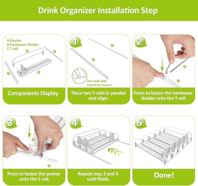 IBORING Drink Organizer for Fridge,Self Pushing Fridge Drink Organizer,Automatic Drink Dispenser for Fridge-Holds up to 15 Cans, 14.96inch, White