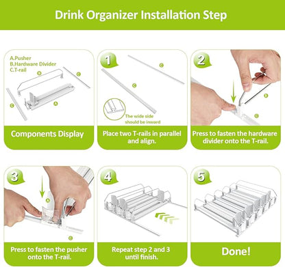 IBORING Drink Organizer for Fridge,Self Pushing Fridge Drink Organizer,Automatic Drink Dispenser for Fridge-Holds up to 15 Cans, 14.96inch, White