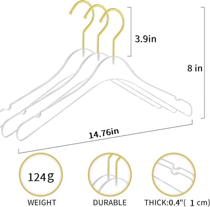 15 Pack Premium Quality Clear Acrylic Clothes Hangers - Clear & Gold Finish