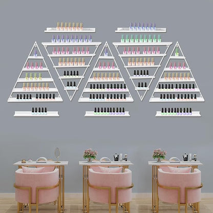 Wall-Mounted Nail Polish Rack, Set of 10 Triangular White Nail Polish Shelf Lipstick Perfume Cosmetic Display Shelf for Home Spa Nail Salon Shop