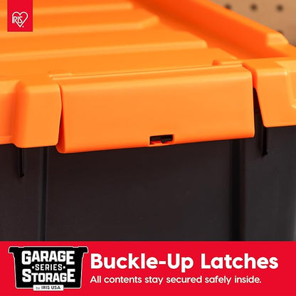 IRIS USA 3 Gallon Lockable Storage Bins with Lids, 5 Pack - Made in USA, Heavy Duty, Stackable Containers, Garage Organizing Bins Moving Tubs, Rugged Sturdy Equipment Utility Box - Black/Orange