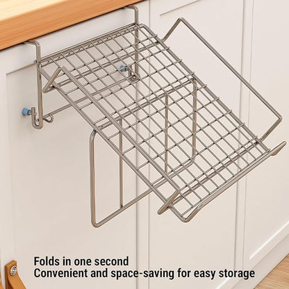 POCREATION Foldable Cabinet Door Organizer, Space Saving Kitchen Hanging Shelf Countertop Extender Shelf No Drill Storage Rack with Stainless Steel Adjustable Knob for Additional K (Original Color)