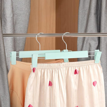 GUANJUNE Clothes Pants Hangers, Space-Saving Skirt Holders with 360 ° Swivel Hooks, Adjustable Clips, Trouser Hangers, Clothes Coat Garment Jeans Hangers (20 Pack, Green)