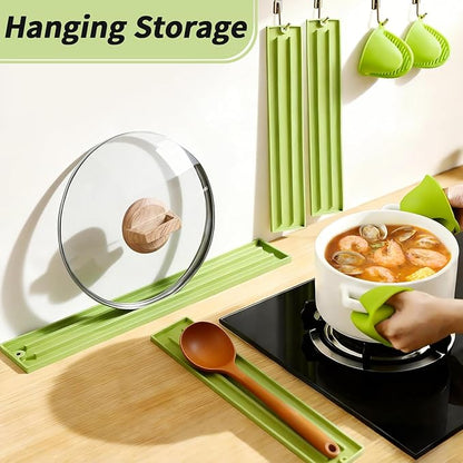 Oven Mitts and Pot Holders Sets, Mini Silicone Oven Mitts Heat Resistant (1 Pair), Pot Lid Holder While Cooking (1 Pair), Non-Slip Silicone Pot Holders & Spoon Rest, Dishwasher Safe